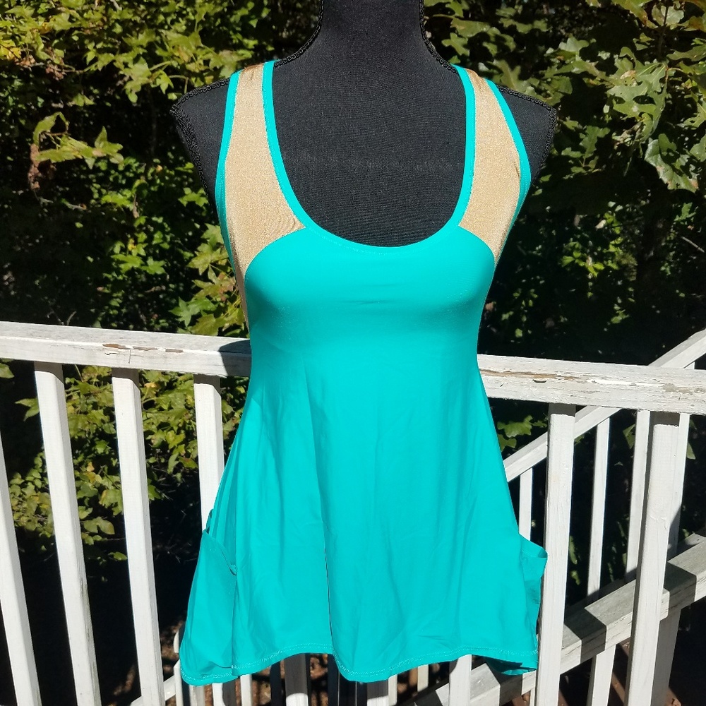 Zumba Racerback tank small teal gold